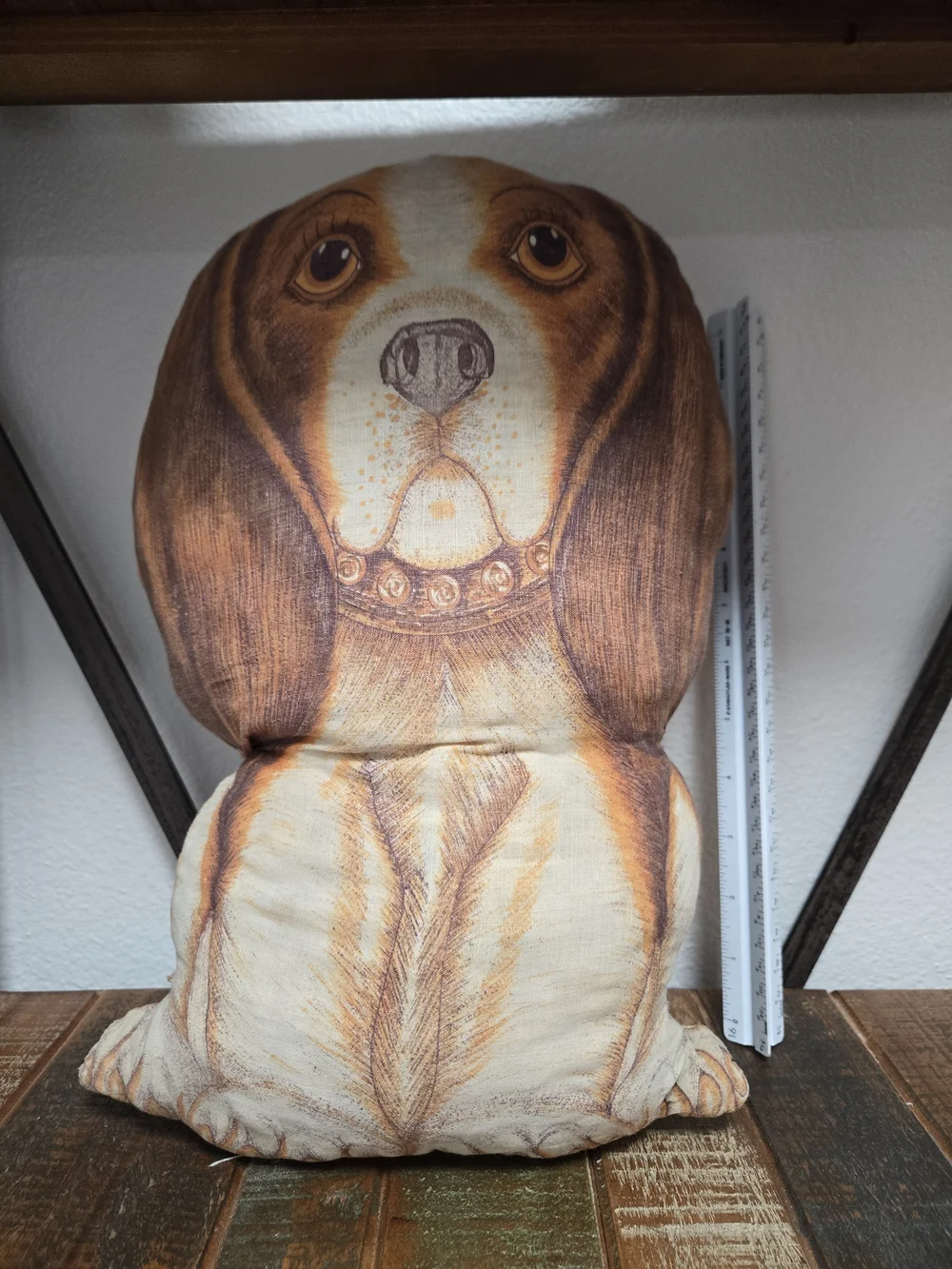 Basset Hound Beagle Dog Pillow Vintage 70s Cut & Sewn Panels Shelf Window Sitter